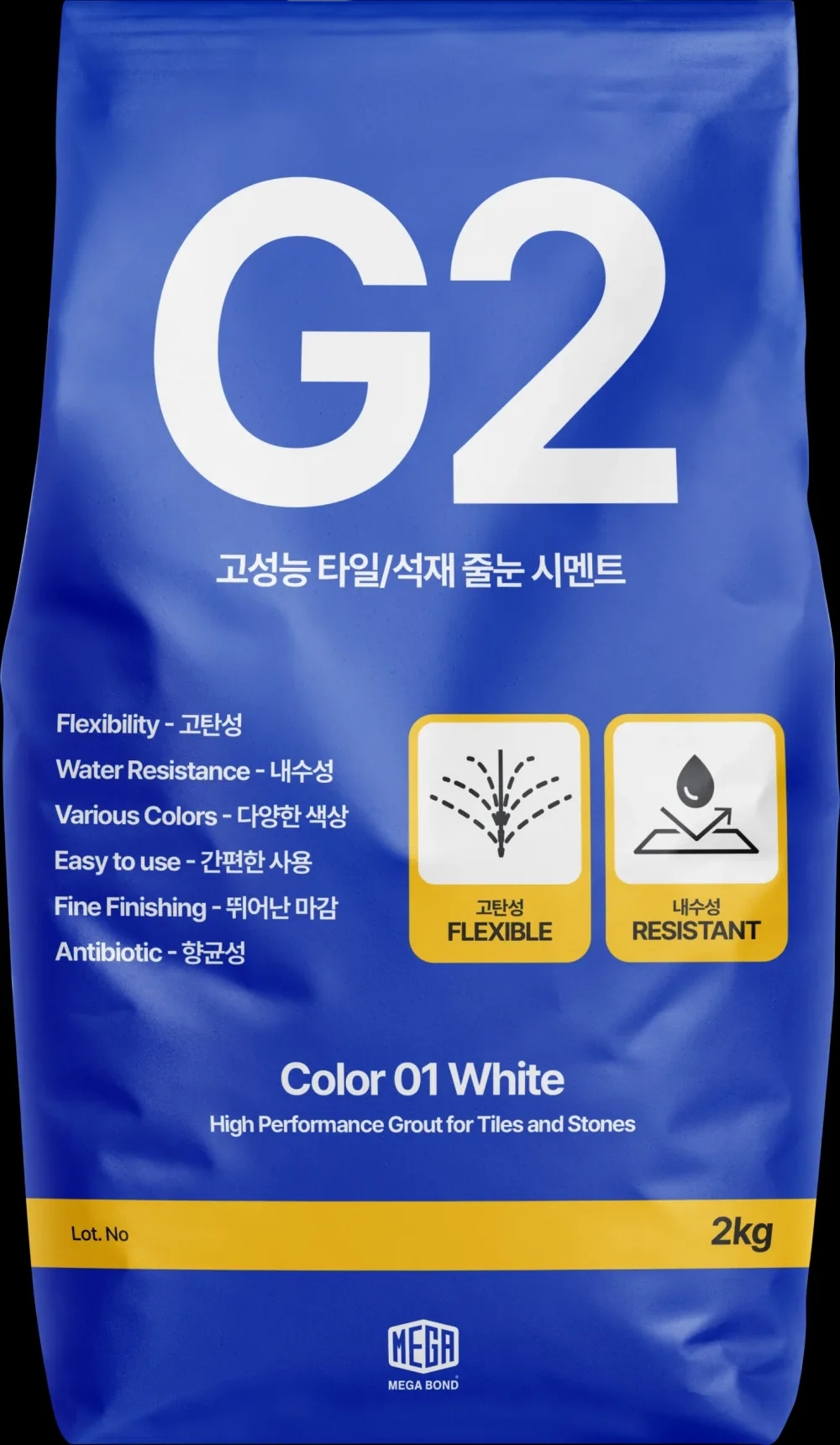 화이트 타일 욕실 줄눈시멘트 색상선택용 MEGA G2 Color 01 White 2kg 포장 사진